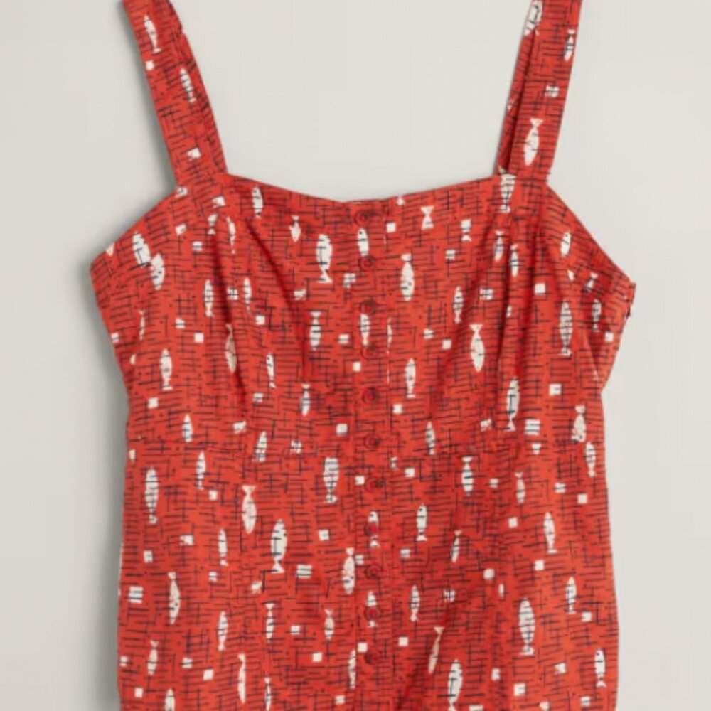 Women's Red Patterned Fish Top